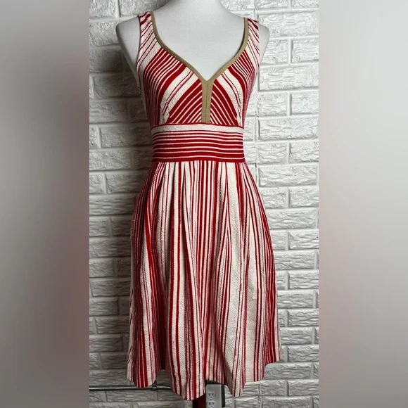 Anthropologie Postmark Striped Red and White Sleeveless Dress with Pockets sz 4 - Picture 2 of 6